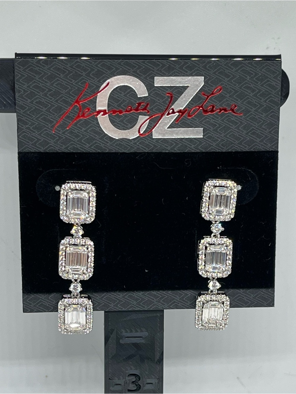 Kenneth Jay Lane Silver Cubic Zirconia Triple-Drop Earrings